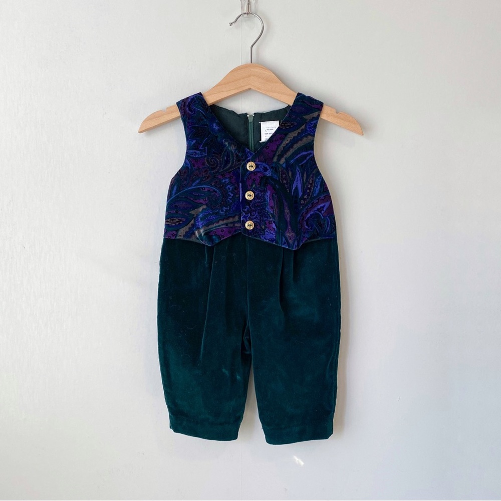 Vintage Paisley Vest Green Velvet Romper